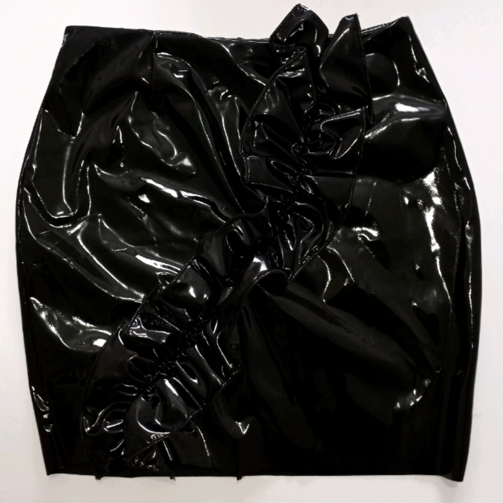 PLT Latex / Vinyl Black Skirt with Ruffle